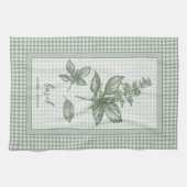 Basil Herb Kitchen Towel – Green Gingham Border Theedoek (Horizontaal)