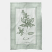 Basil Herb Kitchen Towel – Green Gingham Border Theedoek (Verticaal)