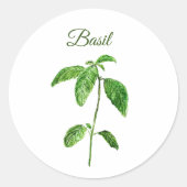 Basil Herbs Waterverf Keuken Groen Rustiek Ronde Sticker (Voorkant)