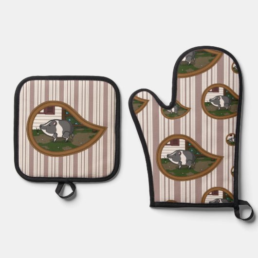Basil het varken ovenwant & pannenlap set (Voorkant)
