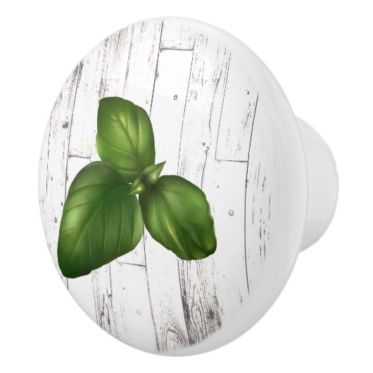 Basil Leaf White Wood Rustic Farmhouse Kitchen Keramische Knop (Rechts)
