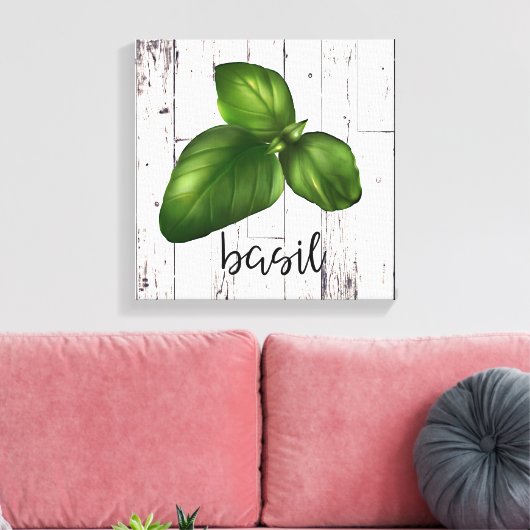 BASIL LEAF Wit Hout Rustieke Boerderij Keuken Canvas Afdruk (Insitu (Woonkamer))