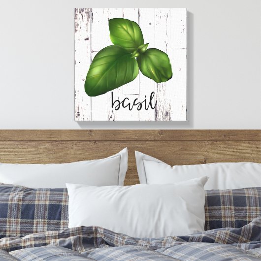 BASIL LEAF Wit Hout Rustieke Boerderij Keuken Canvas Afdruk (Insitu (Slaapkamer))