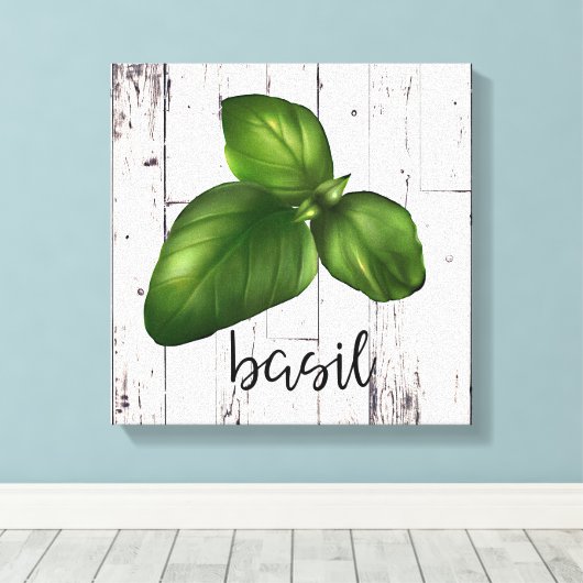 BASIL LEAF Wit Hout Rustieke Boerderij Keuken Canvas Afdruk (Insitu (Houten vloer))