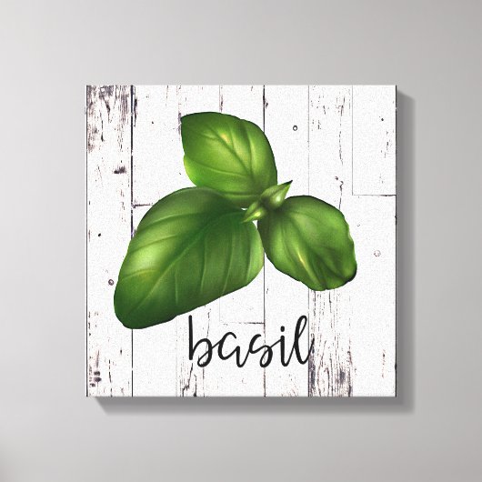 BASIL LEAF Wit Hout Rustieke Boerderij Keuken Canvas Afdruk (Voorkant)