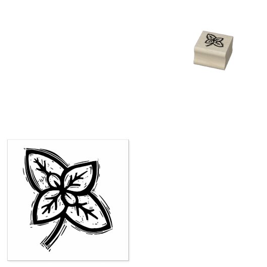 Basil Leaves Herbs Vegetable Rustic Linocut Rubberstempel (Gestempeld)