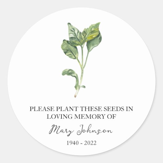 Basil Memorial Funeral Seed Packet Ronde Sticker (Voorkant)