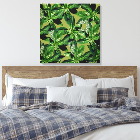 Basil Plant Fotopatroon Verpakt canvas (Insitu (Slaapkamer))