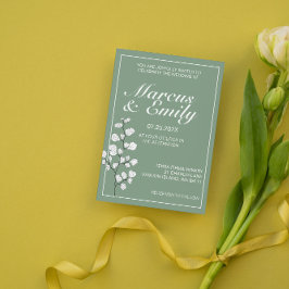 Basil & White Floral Trendy Wedding Invitation Kaart