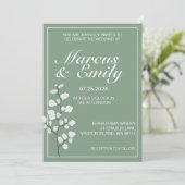 Basil & White Floral Trendy Wedding Invitation Kaart (Staand voorkant)