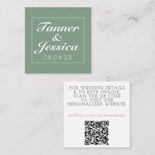 Basil & White Minimalist Wedding Details Kaart Vierkante Visitekaartje (Voorkant / Achterkant)