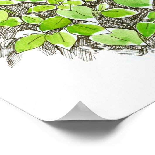 Basilicum Dragonfly-inkt-Waterverf Poster (Hoek)