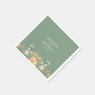 Basilicum, Perzik en Witte Floral Wedding Servet