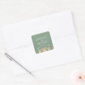 Basilicum, Perzik en Witte Floral Wedding Vierkante Sticker (Envelop)