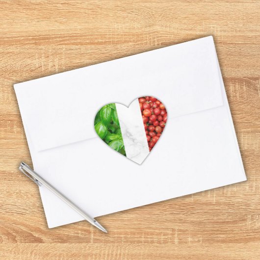 Basilicum Witte Marmer en Tomaat Italiaanse Vlag Hart Sticker