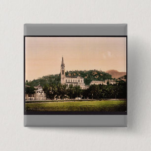 Basilique uit La Prairie, Lourdes, Pyreneeën, Fran Vierkante Button 5,1 Cm