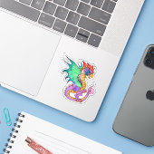 Basilisk Magenta middeleeuwse Sticker (Laptop met iPhone)