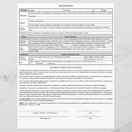 Basis anesthesieverslag (Achterkant)