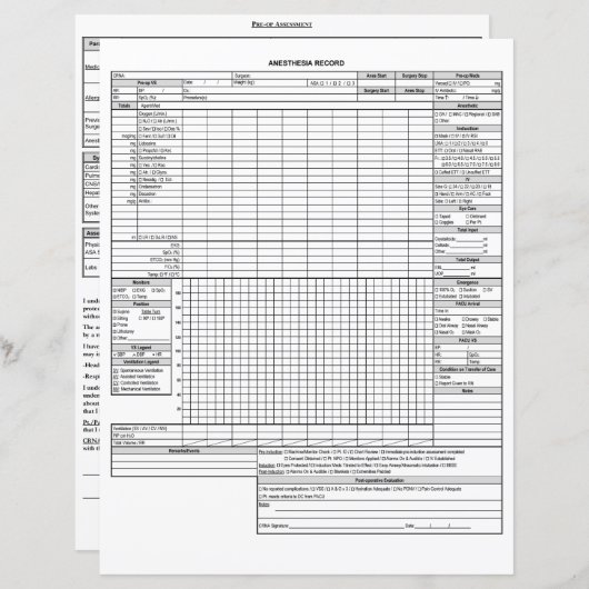 Basis anesthesieverslag (Voorkant / Achterkant)