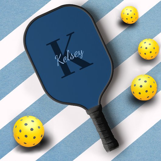 Basis Blauw Monogram Initiaal + Naam Pickleball Paddle