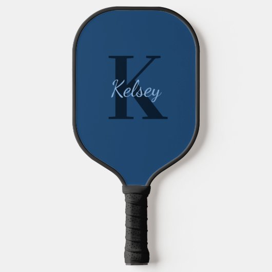 Basis Blauw Monogram Initiaal + Naam Pickleball Paddle (Voorkant)