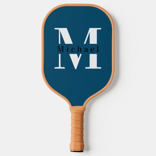 Basis Blauw Monogram Naam + Initiaal Pickleball Paddle (Achterkant)