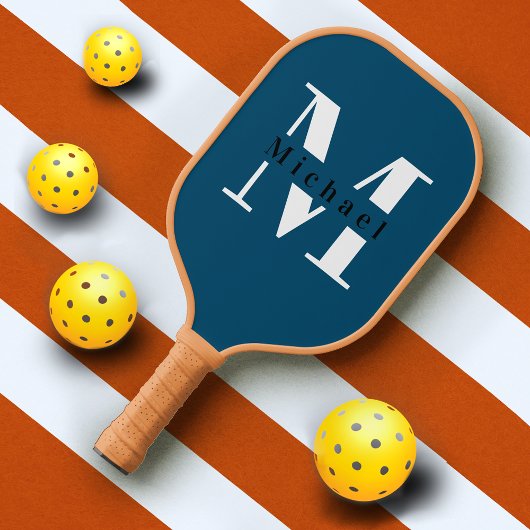 Basis Blauw Monogram Naam + Initiaal Pickleball Paddle