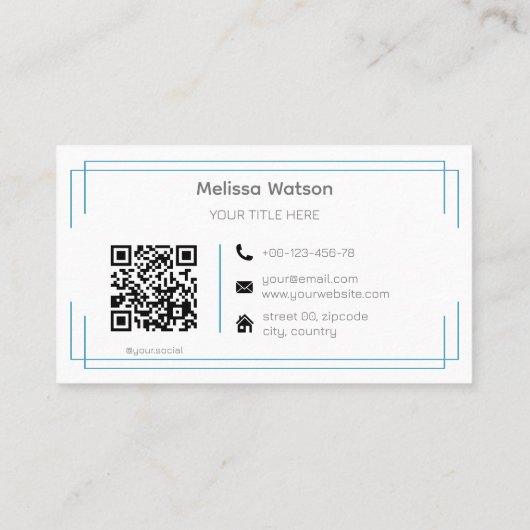 Basis blauw wit QR code eenvoudig Visitekaartje (Achterkant)