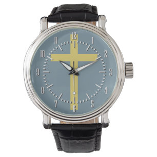 Basis Christelijk kruisbeeld Geel Blauw Horloge
