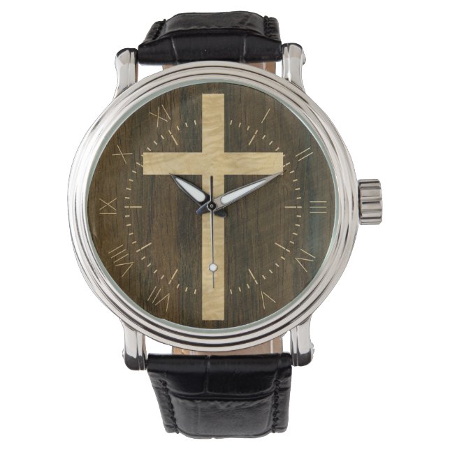 Basis Christelijk kruishout — Veneer Maple Rosewoo Horloge (Voorkant)