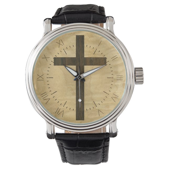 Basis Christelijk kruishout — Veneer Maple Rosewoo Horloge (Voorkant)