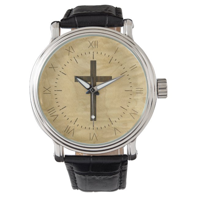 Basis Christelijk kruishout — Veneer Maple Rosewoo Horloge (Voorkant)