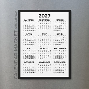 Basis Eenvoudige 2027 Magnetische Kalender Grijs W