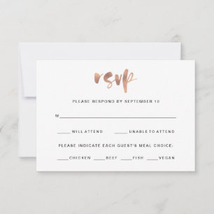 Basis Elegant Nep Rose Goud Huwelijksmaaltijd Keuz RSVP Kaartje