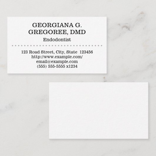 Basis- en low-Key Endodontist-Visitekaartje Visitekaartje (Voorkant / Achterkant)