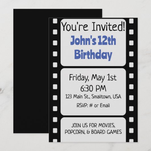 Basis Filmstrook Uitnodiging (Voorkant / Achterkant)