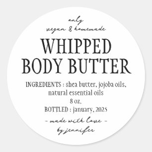 Basis Fles Whipped Body Butter Ingrediënten Ronde Sticker