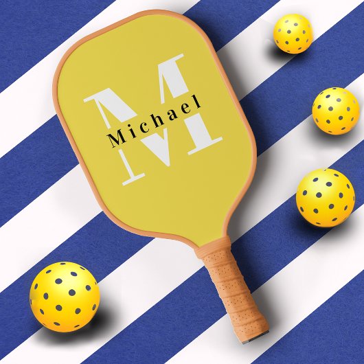 Basis Geel Monogram Naam + Initiaal Pickleball Paddle
