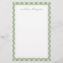 Basis Gingham Saliegroen Rand Briefpapier
