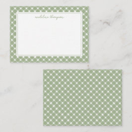 Basis Gingham Saliegroen Rand Notitiekaartje