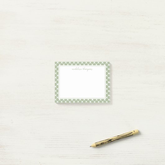 Basis Gingham Saliegroen Rand Post-it® Notes (Op bureau)