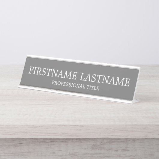 Basis Grijs Wit Traditionele Naam en Titel Bureau Naambordje (Voorkant)