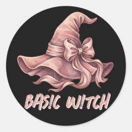 Basis Heks Coquette Pastel Roze Heksenhoed Strik Ronde Sticker