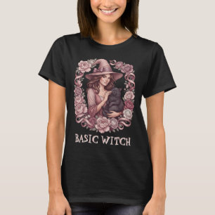 Basis Heks Roze Bloem Heks & Zwarte Kat Coquette T-shirt