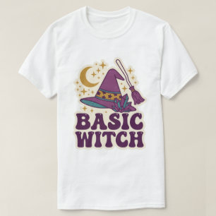 Basis Heksen Retro Hoed Bezem Kristal Halloween Ku T-shirt