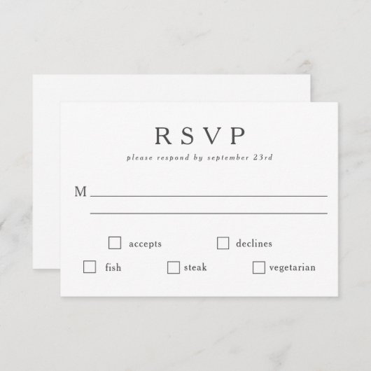 Basis Klassiek Zwart Wit Maaltijd Keuze Aangepast RSVP Kaartje (Voorkant / Achterkant)