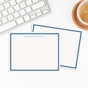 Basis Licht Marine Blauwe Rand Gepersonaliseerd Notitiekaartje