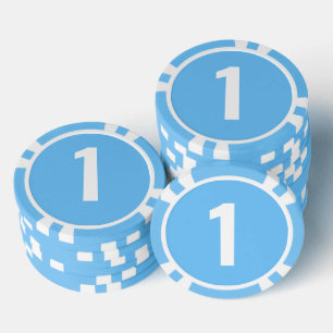 Basis Lichtblauw Wit Vet Nummer Poker Chips