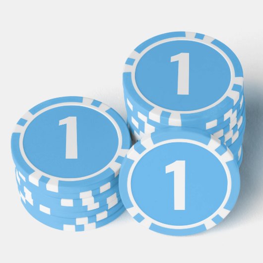 Basis Lichtblauw Wit Vet Nummer Poker Chips (Opstapeling)