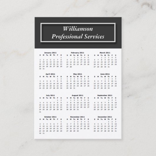 Basis met donkergrijze 2011 CALENDAR-Visitekaartje Visitekaartje (Voorkant)